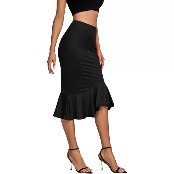 LYANER Women's High Waist Ruffle Hem Fishtail Bodycon Pencil Midi Skirt