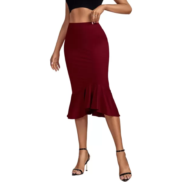 LYANER Women's High Waist Ruffle Hem Fishtail Bodycon Pencil Midi Skirt