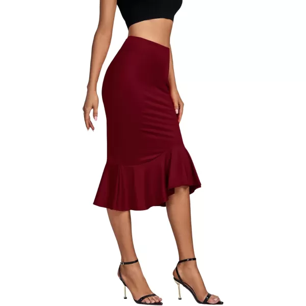 LYANER Women's High Waist Ruffle Hem Fishtail Bodycon Pencil Midi Skirt