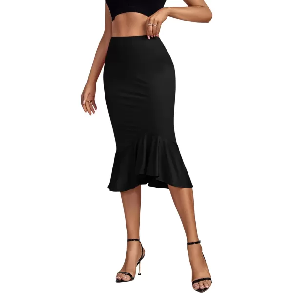 LYANER Women's High Waist Ruffle Hem Fishtail Bodycon Pencil Midi Skirt