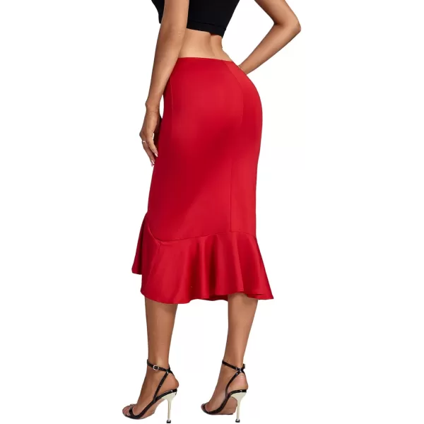 LYANER Women's High Waist Ruffle Hem Fishtail Bodycon Pencil Midi Skirt