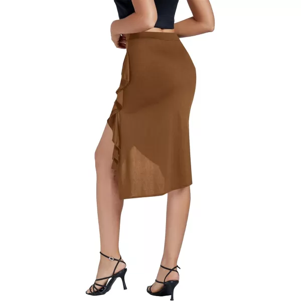 LYANER Women's High Waist Ruffle Hem High Low Flowy Midi Skirt Latin Salsa Tango Dance Skirt