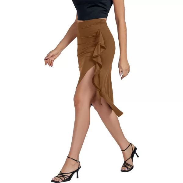 LYANER Women's High Waist Ruffle Hem High Low Flowy Midi Skirt Latin Salsa Tango Dance Skirt