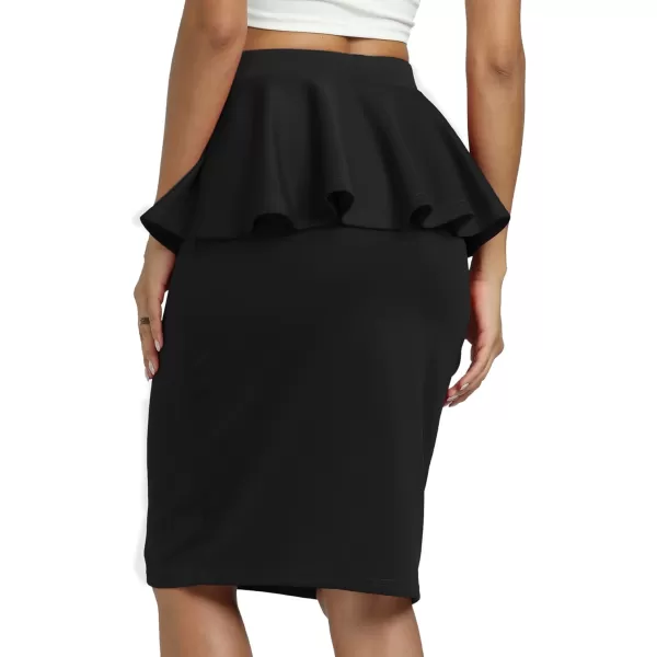 LYANER Women's High Waist Ruffle Peplum Midi Pencil Skirt Bodycon Business Skirts
