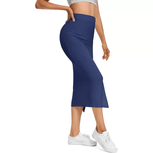LYANER Women's High Waist Stretchy Rib Knit Split Slit Hem Midi Pencil Skirt