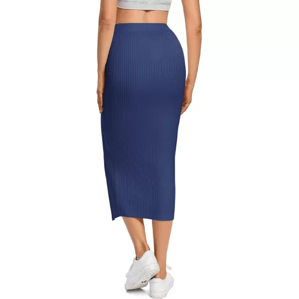 LYANER Women's High Waist Stretchy Rib Knit Split Slit Hem Midi Pencil Skirt