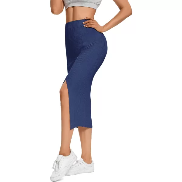 LYANER Women's High Waist Stretchy Rib Knit Split Slit Hem Midi Pencil Skirt