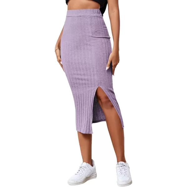 LYANER Women's High Waist Stretchy Rib Knit Split Slit Hem Midi Pencil Skirt