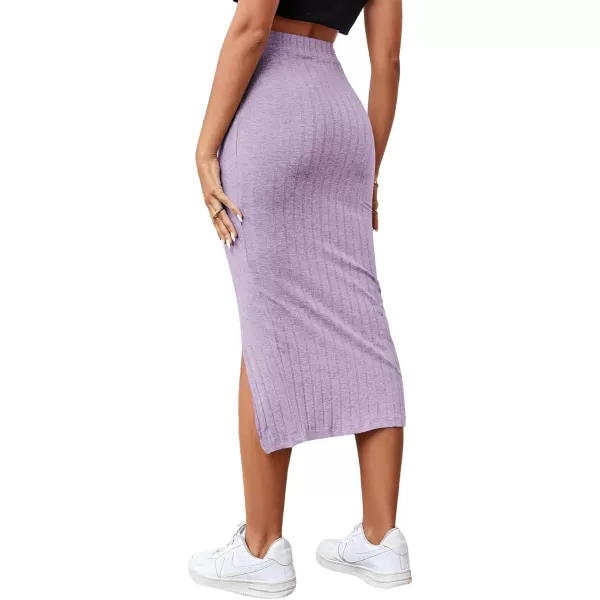 LYANER Women's High Waist Stretchy Rib Knit Split Slit Hem Midi Pencil Skirt