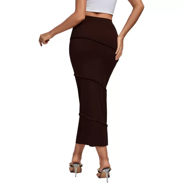 LYANER Women's High Waist Stretchy Split Slit Hem Rib Knit Bodycon Midi Skirt