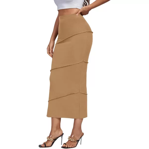 LYANER Women's High Waist Stretchy Split Slit Hem Rib Knit Bodycon Midi Skirt