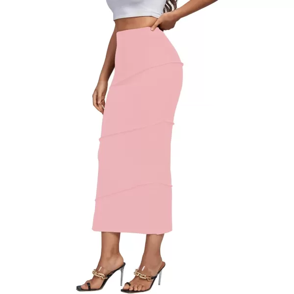 LYANER Women's High Waist Stretchy Split Slit Hem Rib Knit Bodycon Midi Skirt