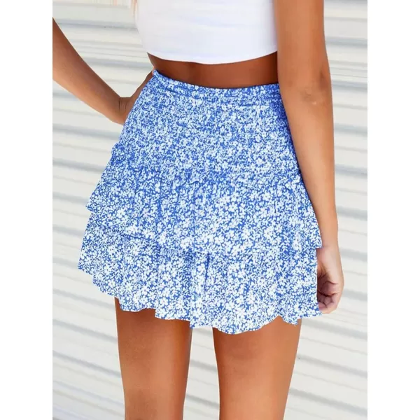 LYANER Women's High Waist Tiered Layer Ruched Ruffle Hem Floral Printed Mini Skirt
