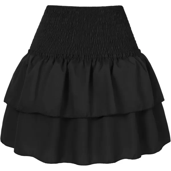 LYANER Women's High Waist Tiered Layer Ruched Ruffle Hem Floral Printed Mini Skirt