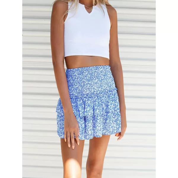 LYANER Women's High Waist Tiered Layer Ruched Ruffle Hem Floral Printed Mini Skirt