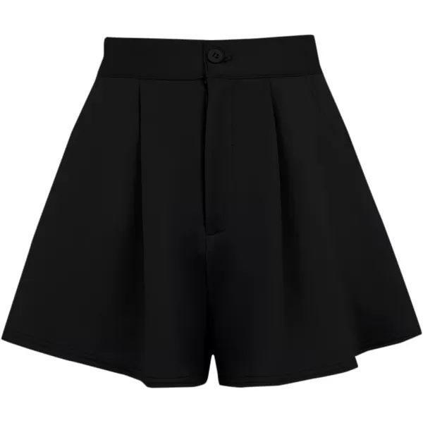 LYANER Women's High Wasit Pleated Button Zipper Flare Shorts