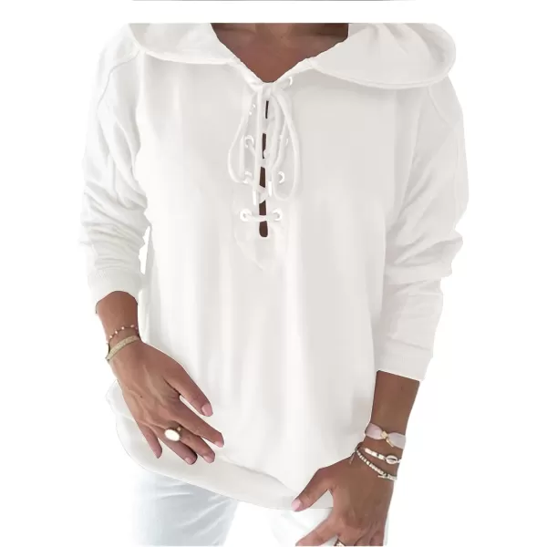 LYANER Women's Hoodies Lace Up V Neck Criss Cross Drawstring Long Sleeve Sweatshirts
