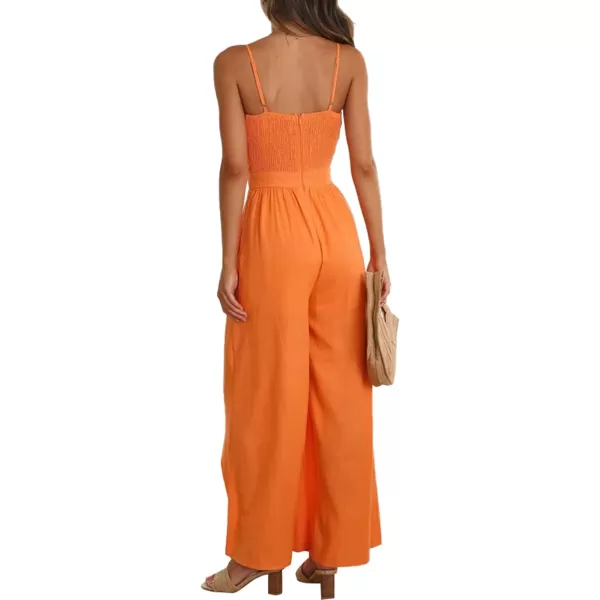 LYANER Women's Jumpsuit V Neck Tie Knot Front Sleeveless Spaghetti Straps Wide Leg Long Romper