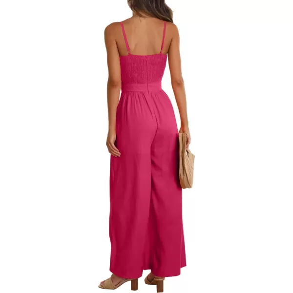 LYANER Women's Jumpsuit V Neck Tie Knot Front Sleeveless Spaghetti Straps Wide Leg Long Romper