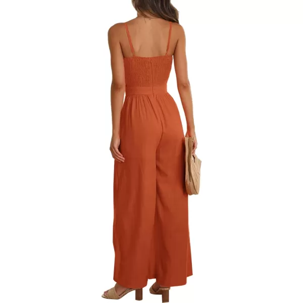 LYANER Women's Jumpsuit V Neck Tie Knot Front Sleeveless Spaghetti Straps Wide Leg Long Romper