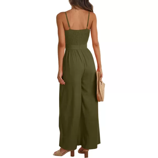 LYANER Women's Jumpsuit V Neck Tie Knot Front Sleeveless Spaghetti Straps Wide Leg Long Romper