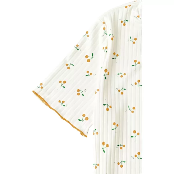LYANER Women's Knit Pajamas Set Print Pleated Short Sleeve Shirt with Shorts Set PJs Loungewear