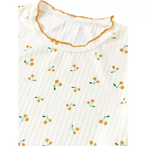 LYANER Women's Knit Pajamas Set Print Pleated Short Sleeve Shirt with Shorts Set PJs Loungewear