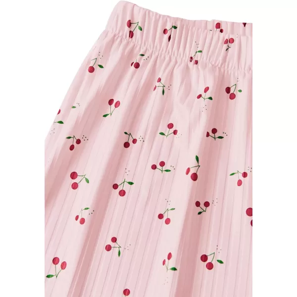 LYANER Women's Knit Pajamas Set Print Pleated Short Sleeve Shirt with Shorts Set PJs Loungewear