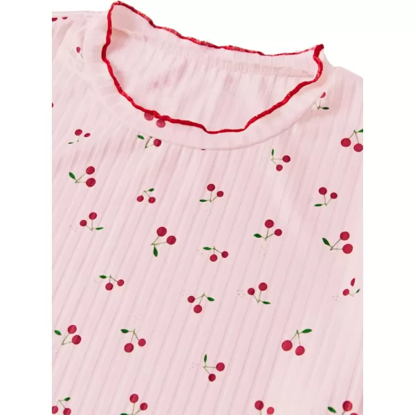 LYANER Women's Knit Pajamas Set Print Pleated Short Sleeve Shirt with Shorts Set PJs Loungewear