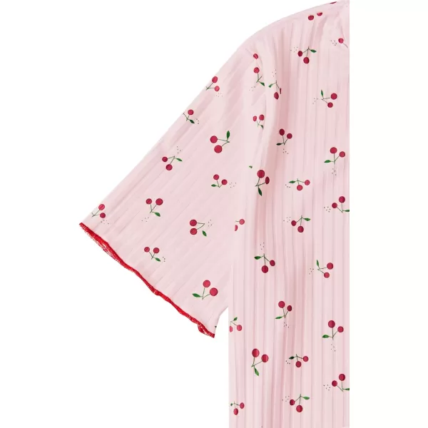 LYANER Women's Knit Pajamas Set Print Pleated Short Sleeve Shirt with Shorts Set PJs Loungewear