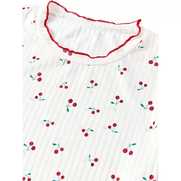 LYANER Women's Knit Pajamas Set Print Pleated Short Sleeve Shirt with Shorts Set PJs Loungewear