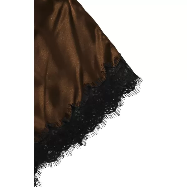 LYANER Women's Lace Cami Top and Shorts Satin Silk Lingerie Set with Robe Pajamas Sleepwear