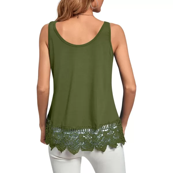 LYANER Women's Lace Hem Boat Neck Sleeveless Swing Trim Loose Tank Tops Blouse