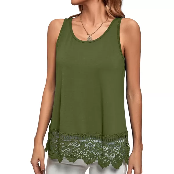 LYANER Women's Lace Hem Boat Neck Sleeveless Swing Trim Loose Tank Tops Blouse