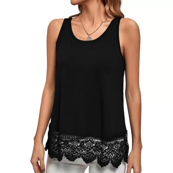 LYANER Women's Lace Hem Boat Neck Sleeveless Swing Trim Loose Tank Tops Blouse