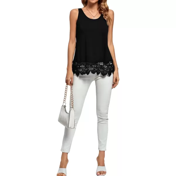 LYANER Women's Lace Hem Boat Neck Sleeveless Swing Trim Loose Tank Tops Blouse