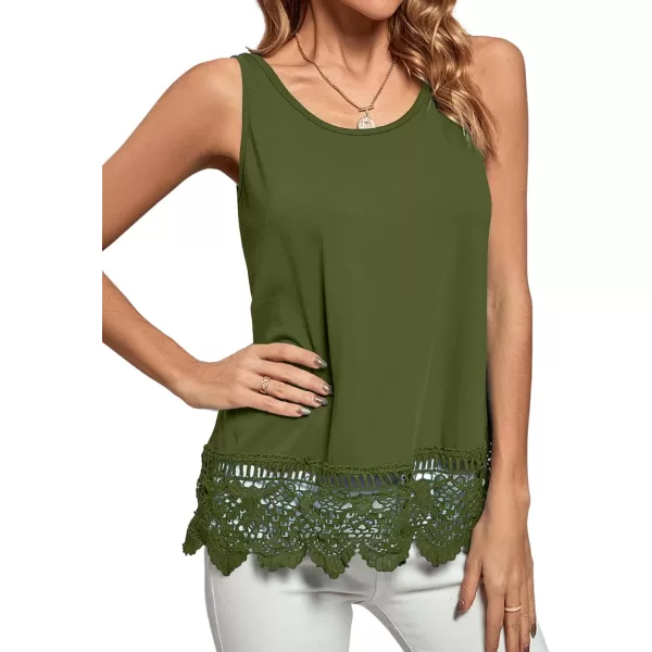 LYANER Women's Lace Hem Boat Neck Sleeveless Swing Trim Loose Tank Tops Blouse