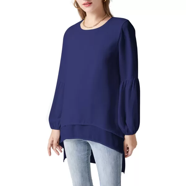 LYANER Women's Lantern Long Sleeve Asymmetrical Irregular High Low Hem Blouse Tunic Top