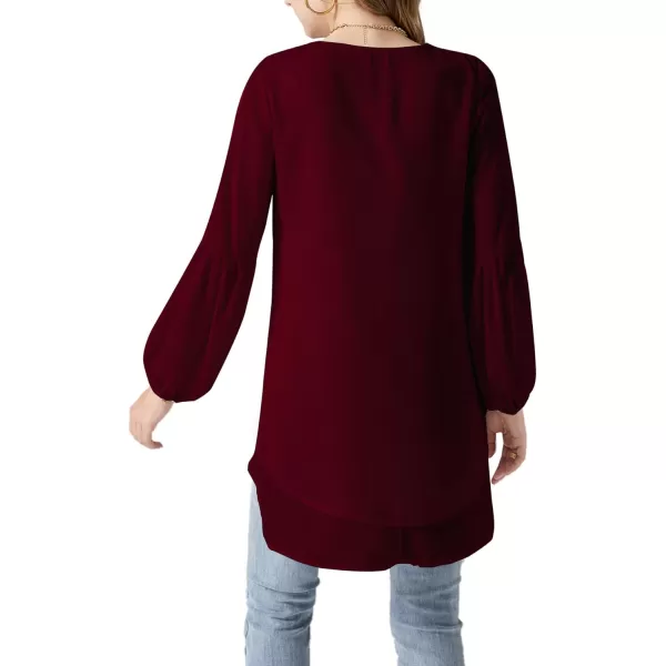 LYANER Women's Lantern Long Sleeve Asymmetrical Irregular High Low Hem Blouse Tunic Top
