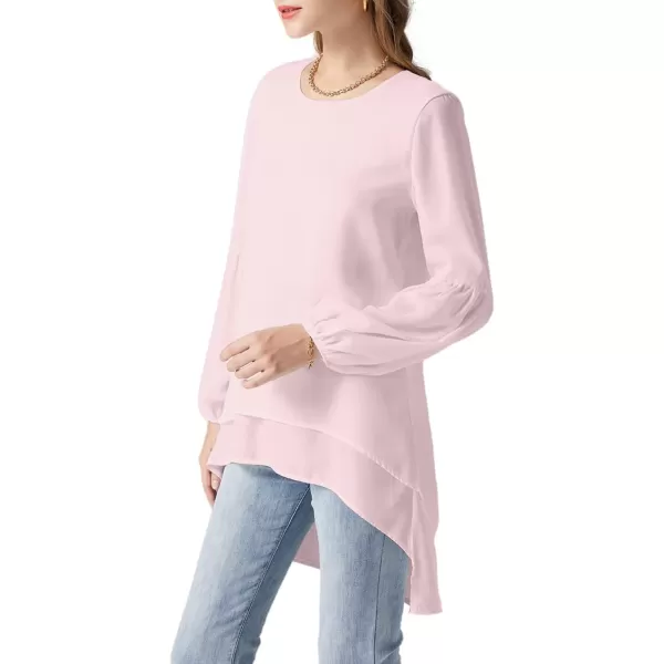 LYANER Women's Lantern Long Sleeve Asymmetrical Irregular High Low Hem Blouse Tunic Top