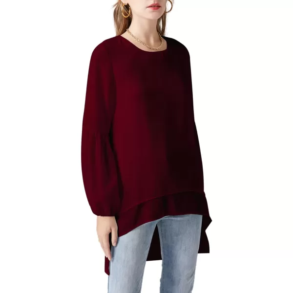 LYANER Women's Lantern Long Sleeve Asymmetrical Irregular High Low Hem Blouse Tunic Top
