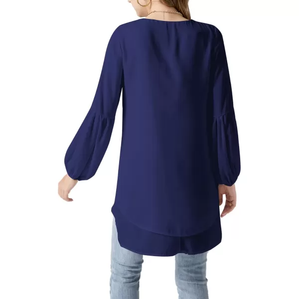 LYANER Women's Lantern Long Sleeve Asymmetrical Irregular High Low Hem Blouse Tunic Top
