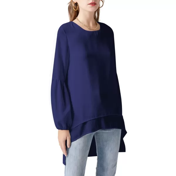 LYANER Women's Lantern Long Sleeve Asymmetrical Irregular High Low Hem Blouse Tunic Top