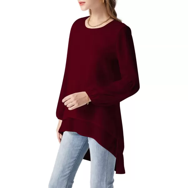 LYANER Women's Lantern Long Sleeve Asymmetrical Irregular High Low Hem Blouse Tunic Top