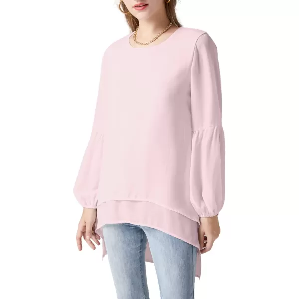 LYANER Women's Lantern Long Sleeve Asymmetrical Irregular High Low Hem Blouse Tunic Top