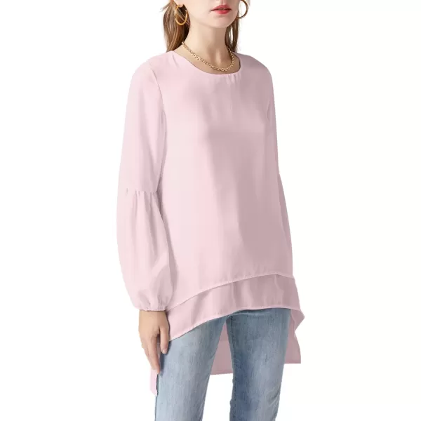 LYANER Women's Lantern Long Sleeve Asymmetrical Irregular High Low Hem Blouse Tunic Top