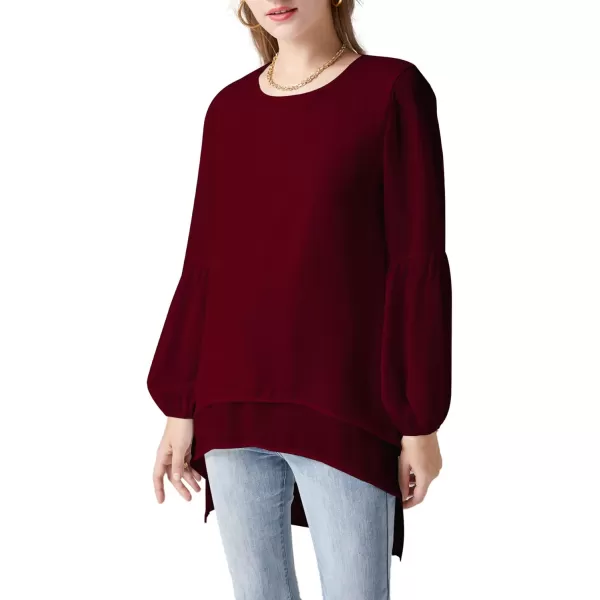 LYANER Women's Lantern Long Sleeve Asymmetrical Irregular High Low Hem Blouse Tunic Top