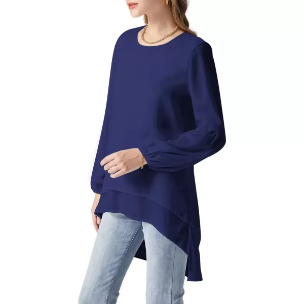 LYANER Women's Lantern Long Sleeve Asymmetrical Irregular High Low Hem Blouse Tunic Top
