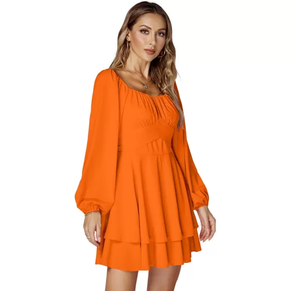 LYANER Women's Lantern Long Sleeve Wrap Tie Back Square Neck Double Layer Ruffle Hem A Line Short Mini Dress
