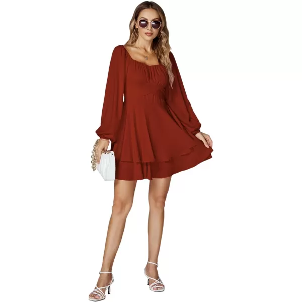 LYANER Women's Lantern Long Sleeve Wrap Tie Back Square Neck Double Layer Ruffle Hem A Line Short Mini Dress